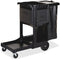 CLEANING CART BLACK W/LOCKING CABINET/TRASH COVER